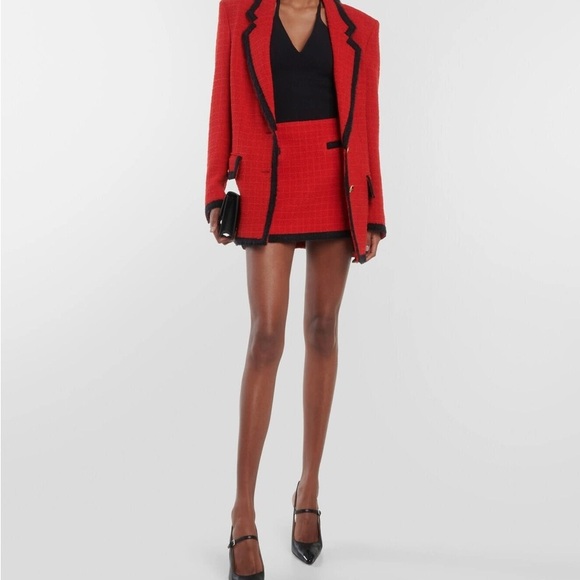 Alessandra Rich Jackets & Blazers - Alessandra Rich Wool Red Skirt Set with Black Accents